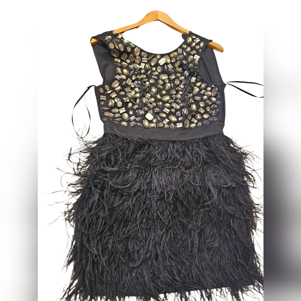 BEBE Rhinestone Feather Dress - Picture 3 of 8